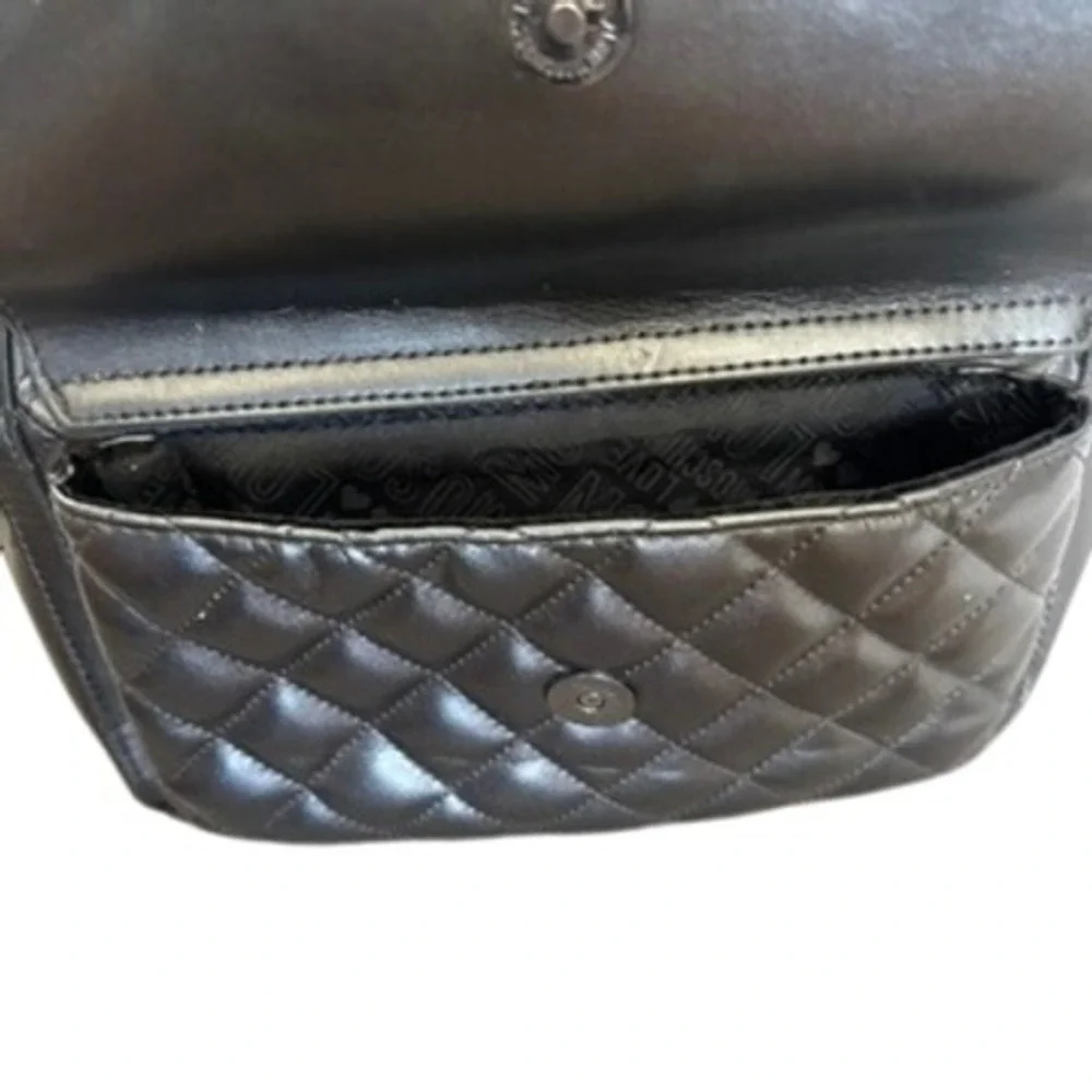 Love Moschino‎ Quilted Faux Leather Backpack Metallic Silver